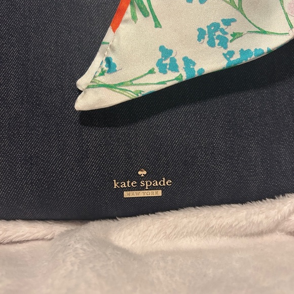 NWOT Kate Spade Ridgefield Street Katarina Colorful Scarf Wood & Denim Satchel - Picture 2 of 10